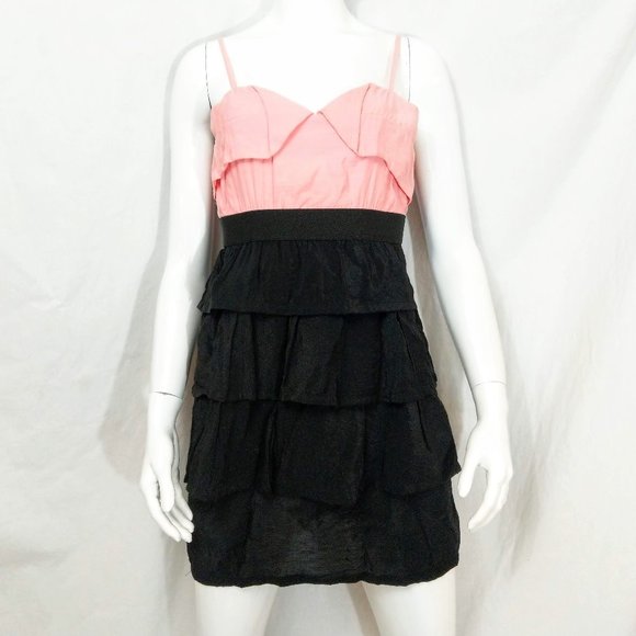 NWT Ya Los Angeles Pink Black Ruffly Tiered Mini - Picture 1 of 7